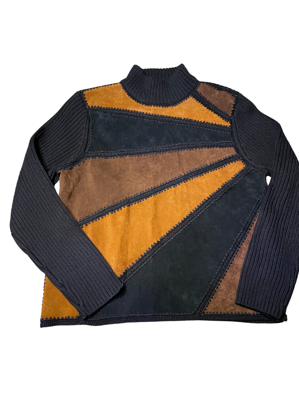 Vintage Lisa International Suede Leather Long Sleeve Sweater Top Size M